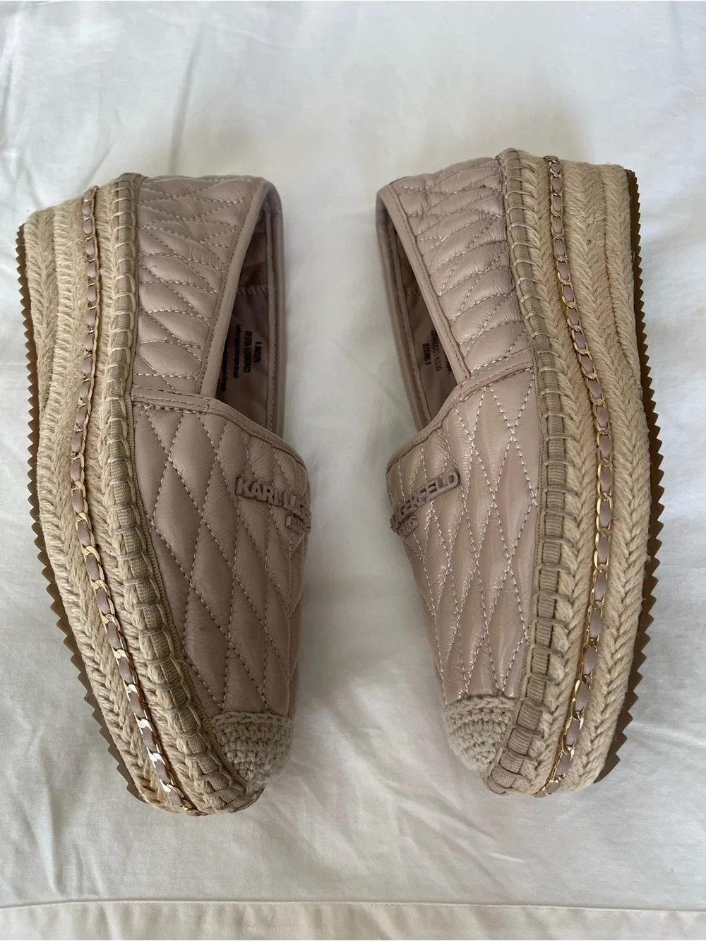 Karl Lagerfeld Paris Desta Logo‎ Quilted Nude Platform Espadrille Slip-On 6.5